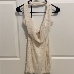 Oh Polly Cream Backless Dress with Bead Details
